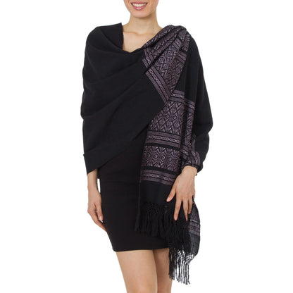 Black Geometric Zapotec Cotton Shawl