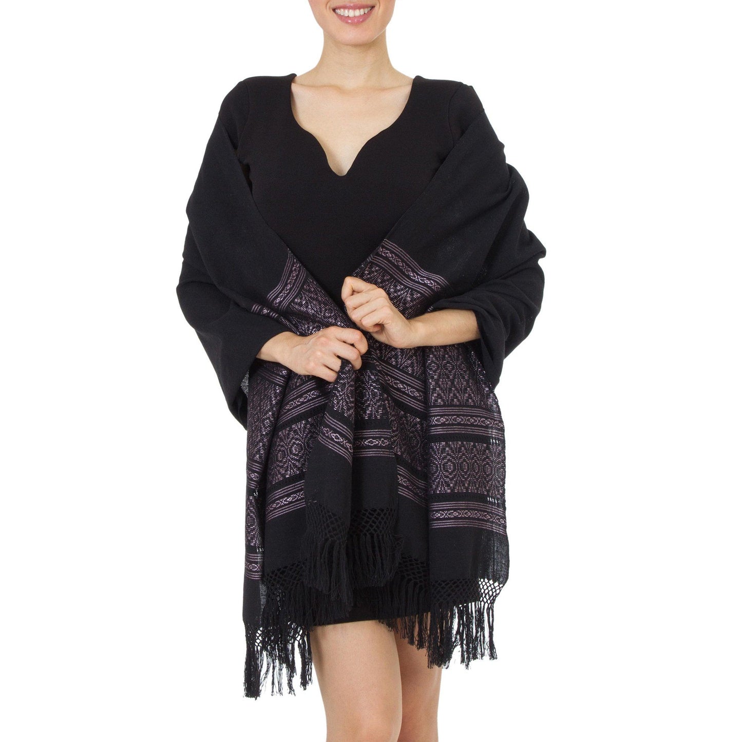 Black Geometric Zapotec Cotton Shawl