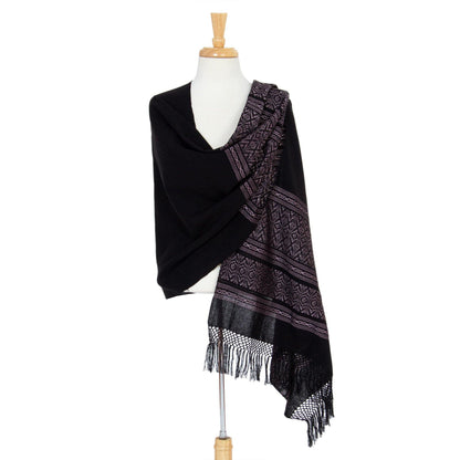 Black Geometric Zapotec Cotton Shawl