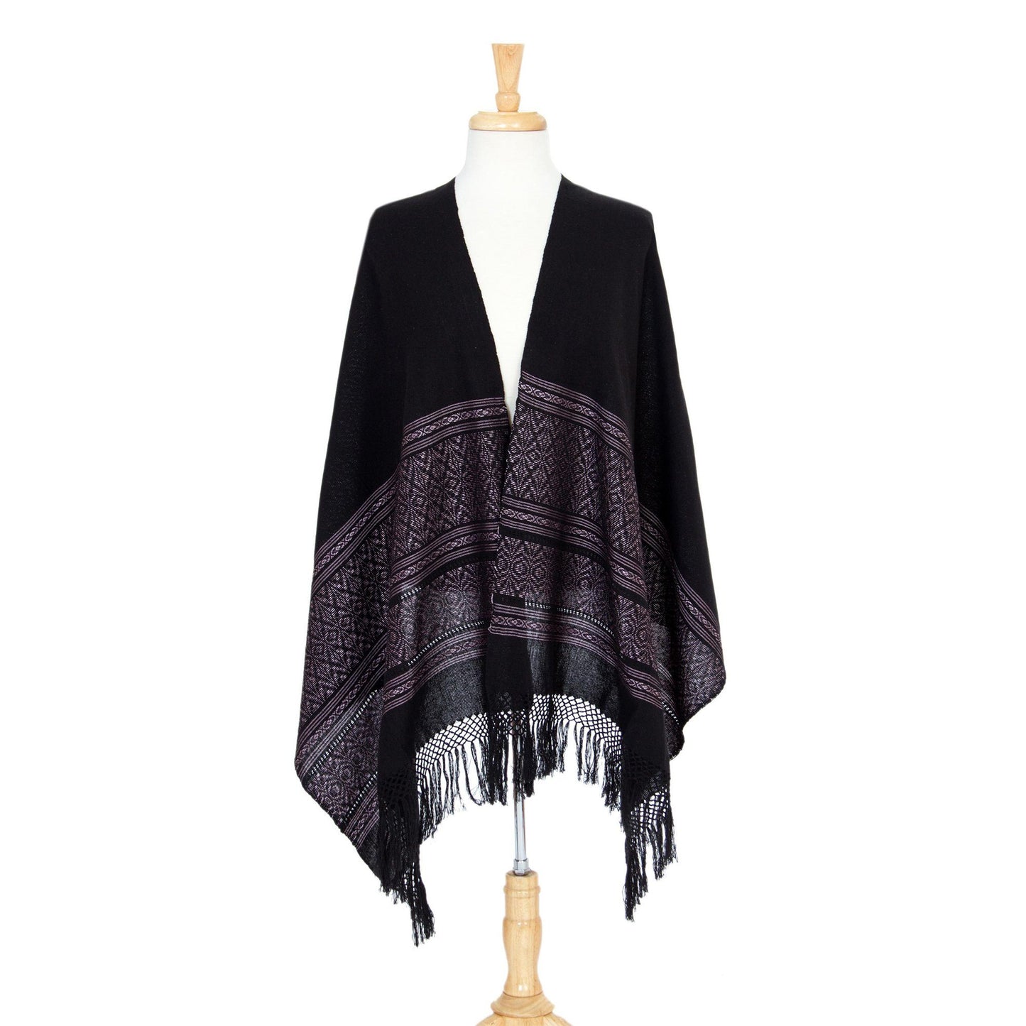 Black Geometric Zapotec Cotton Shawl