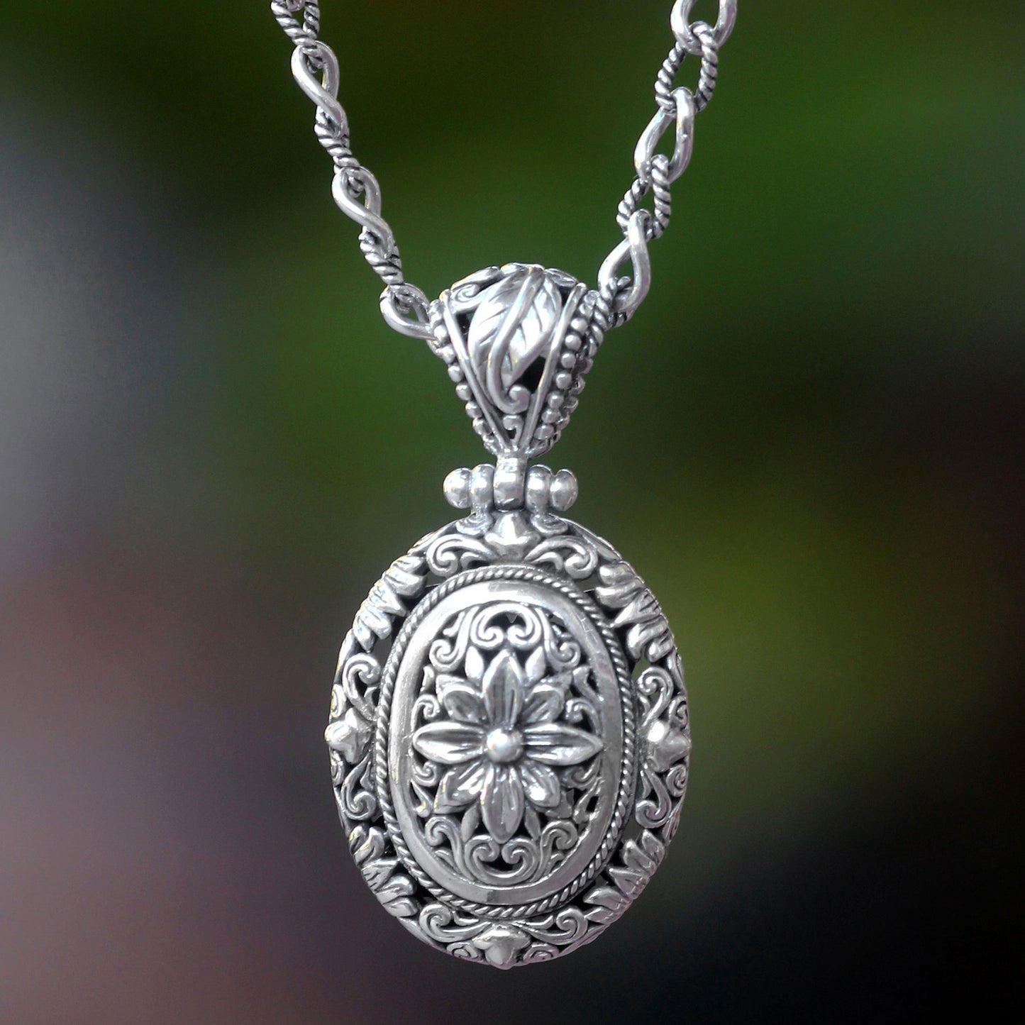 Pura Lotus Handmade Floral Sterling Silver Pendant Necklace