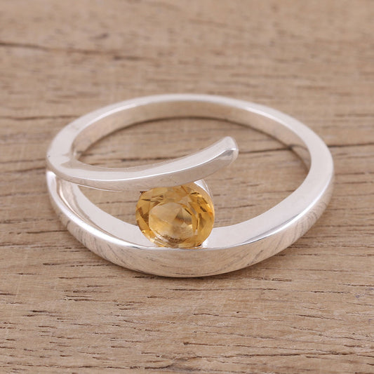 Dazzling Love Handcrafted Sterling Silver Solitaire Citrine Ring