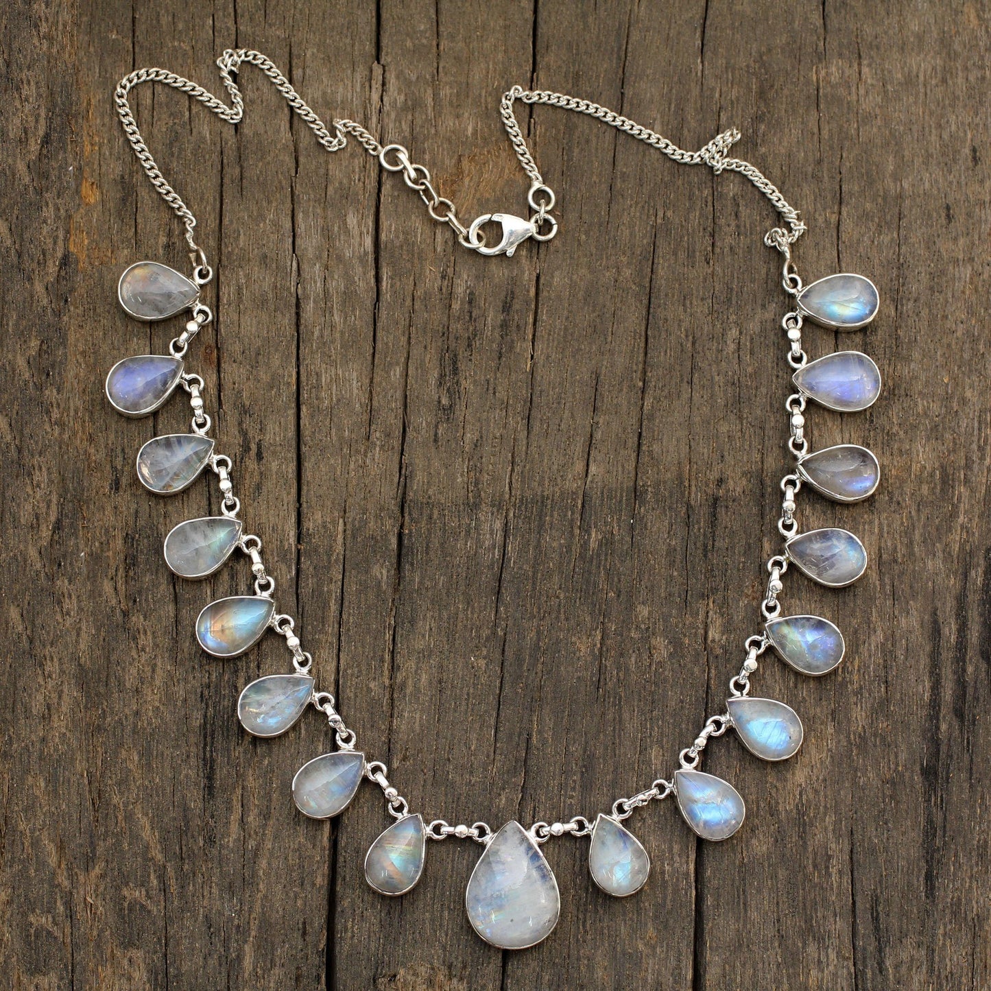 Teardrop Rainbow Moonstone Pendant Necklace