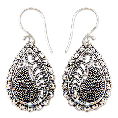 Peacock Arabesque Handcrafted Sterling Silver Dangle Earrings