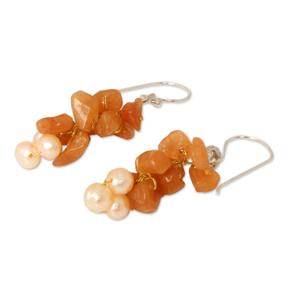 Afternoon Glow Beaded Aventurine and Pearl Earrings