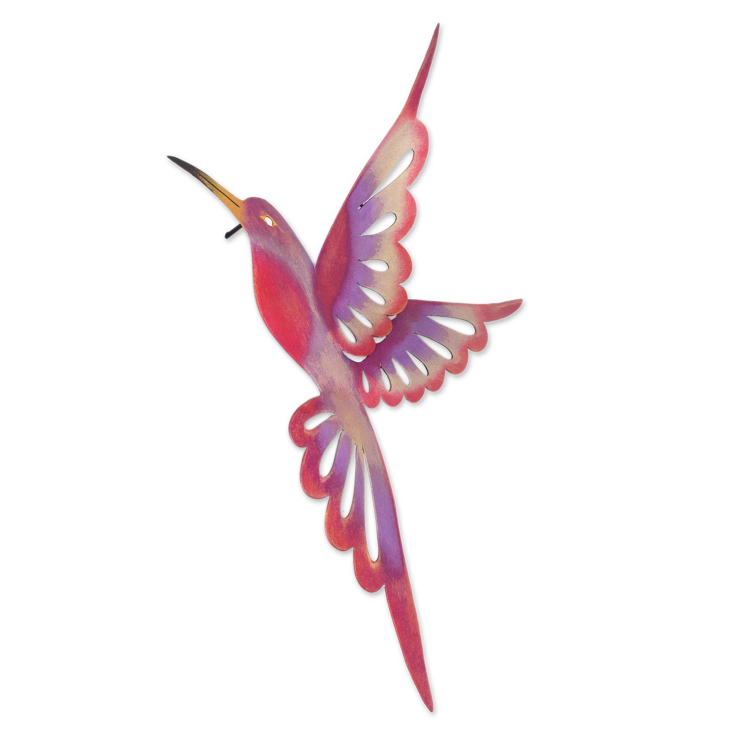 Violet Hummingbird Bird-Themed Steel Wall Sculpture in Pink from Mexico (Large)