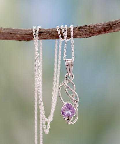 Shy Heart Amethyst Modern Jewelry Sterling Silver Necklace