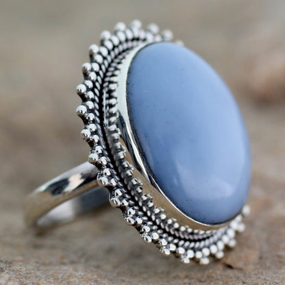 Blue Promise Indian Jewelry Cocktail Ring with Opal and Sterling Silver