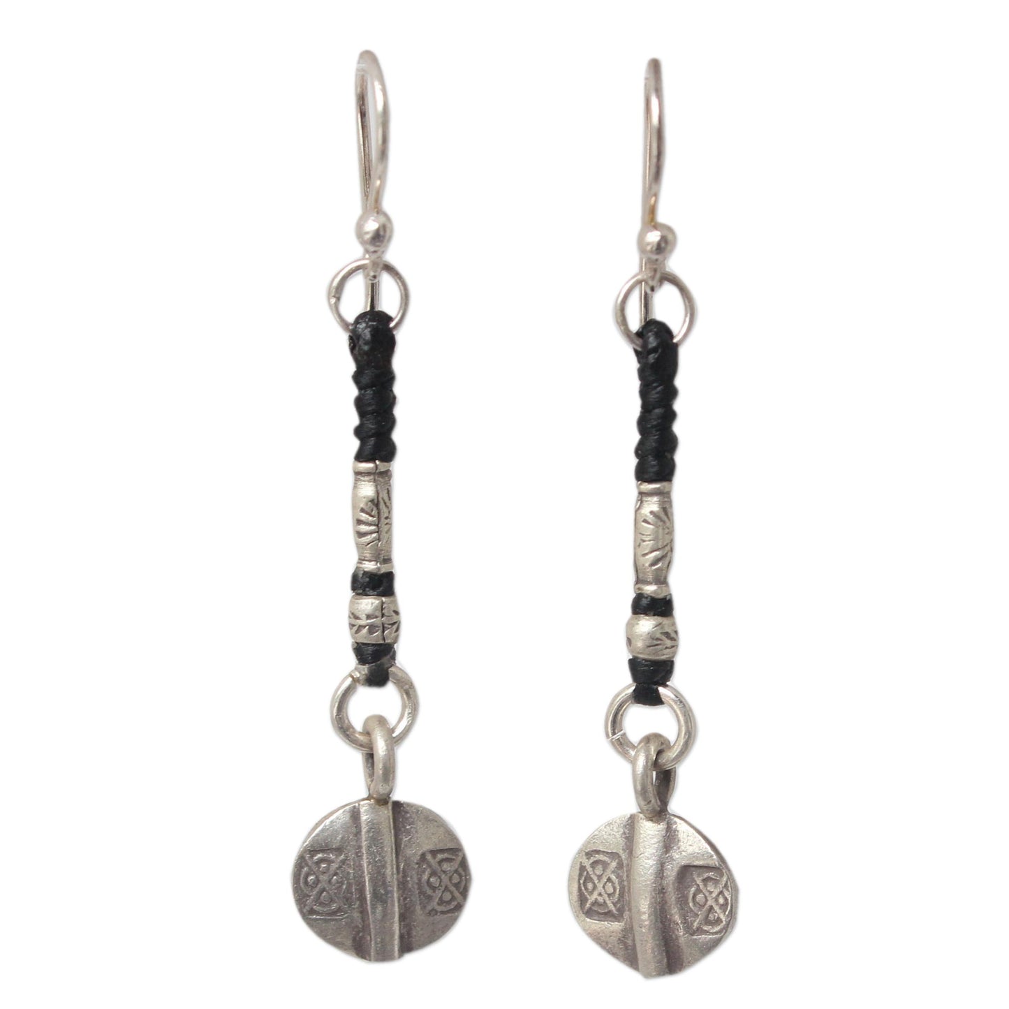 Tribal Art Silver Dangle Earrings