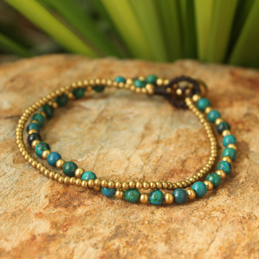 Dazzling Green Harmony Serpentine and Brass Beaded Bracelet