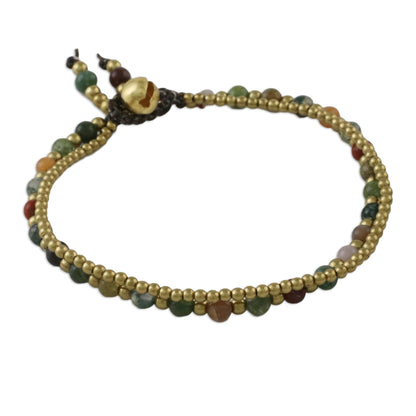 Dazzling Green Red Harmony Jasper & Brass Beaded Bracelet