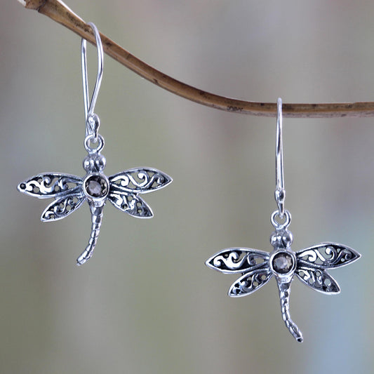 Smoky Quartz Enchanted Dragonfly Earrings