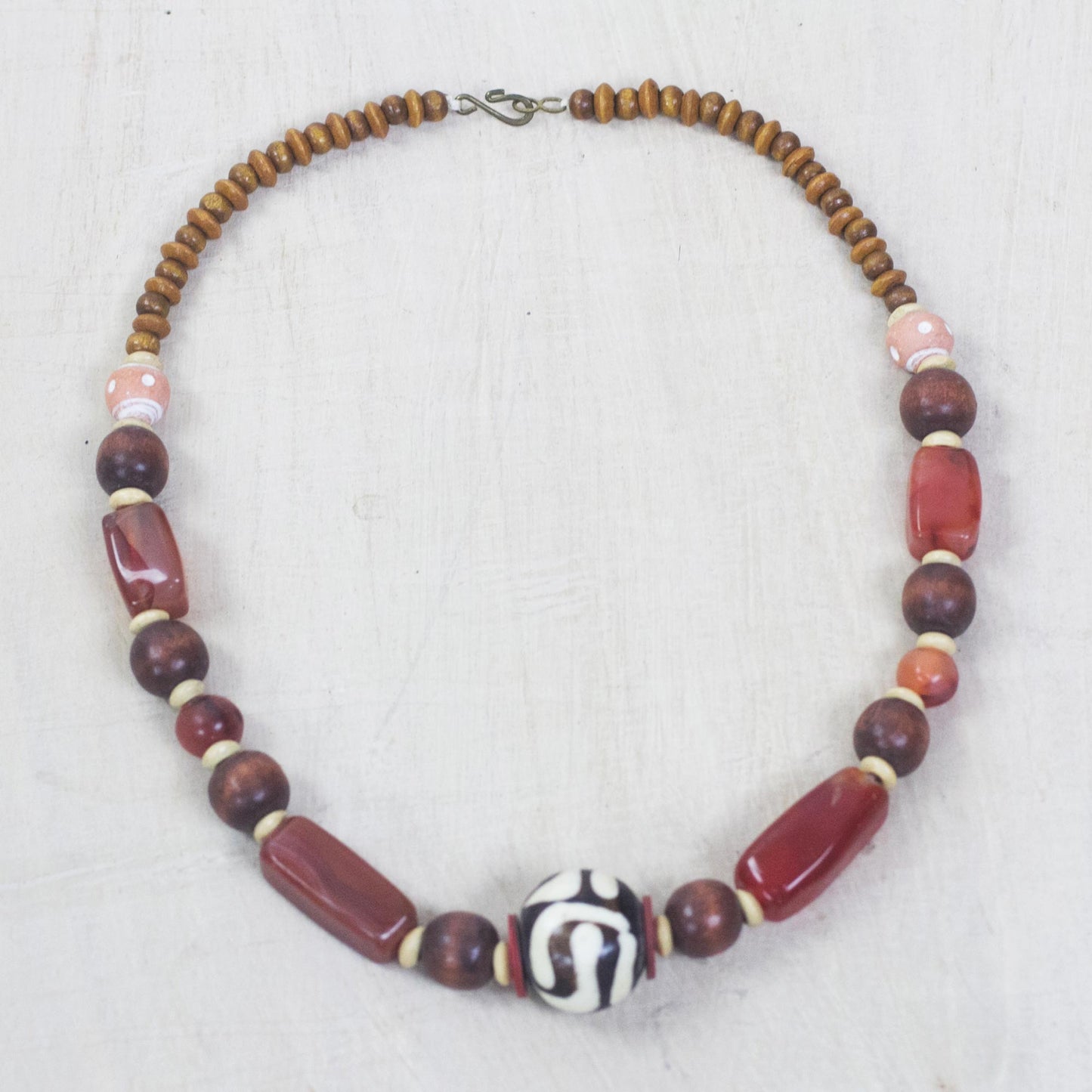 Maneray Handcrafted Beaded Agate and Bone Necklace from Africa