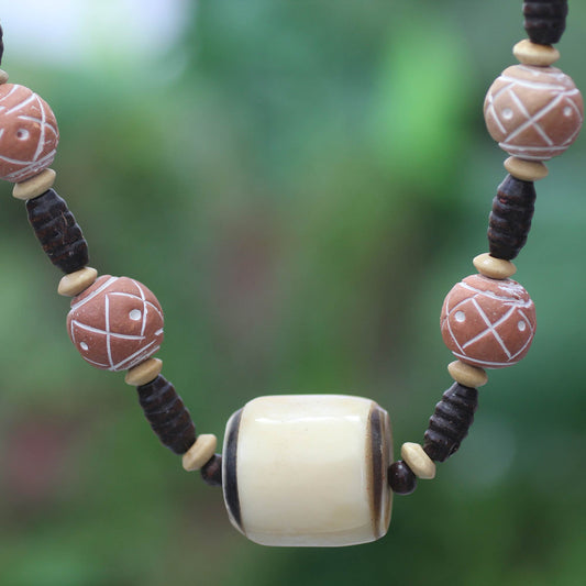 Sougri Bone and ceramic beaded necklace