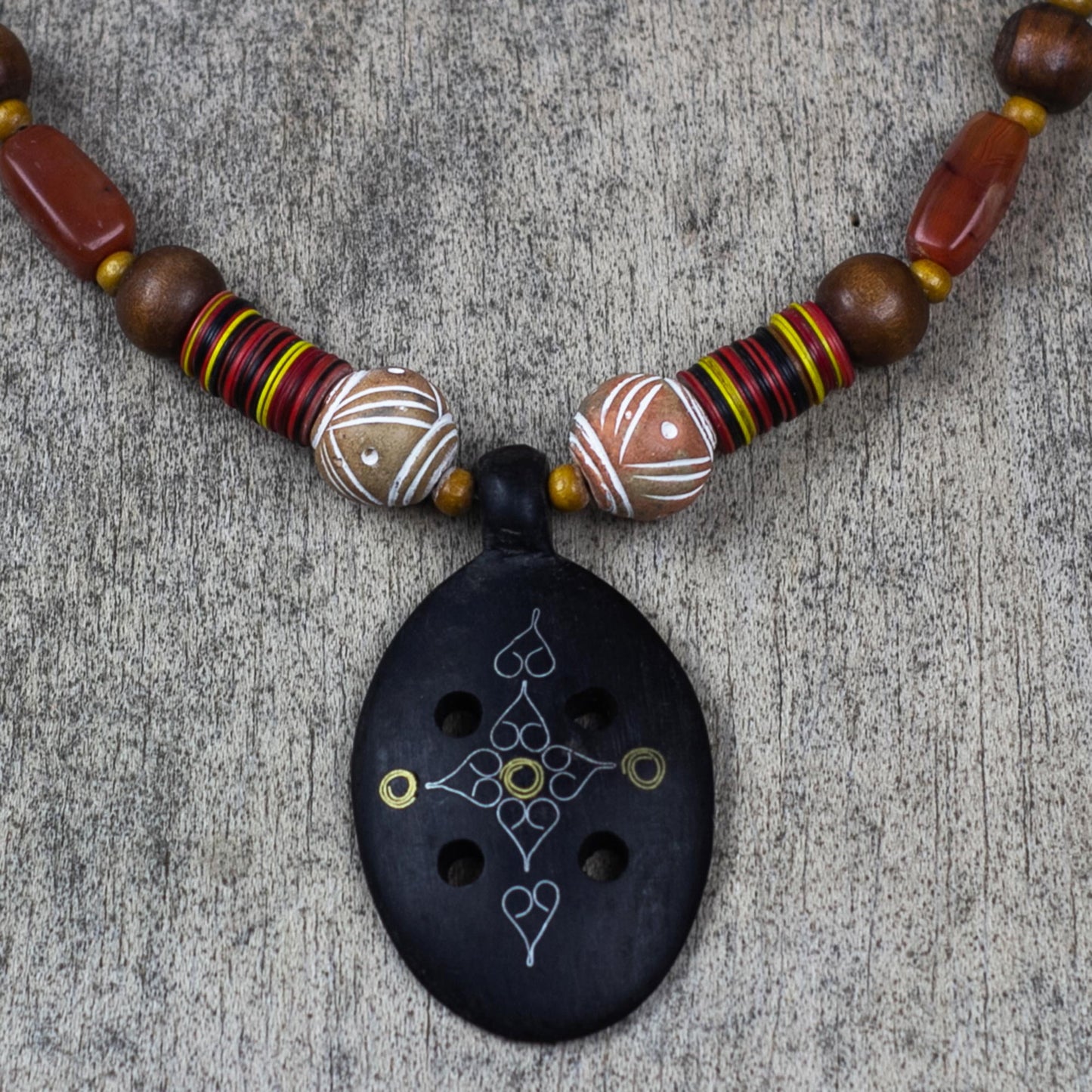 Mossi Womanhood Handcrafted African Wood and Agate Necklace