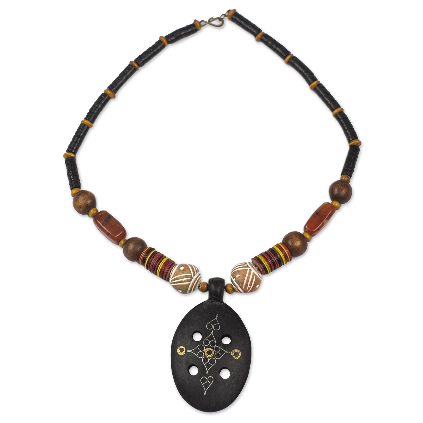 Mossi Womanhood Handcrafted African Wood and Agate Necklace