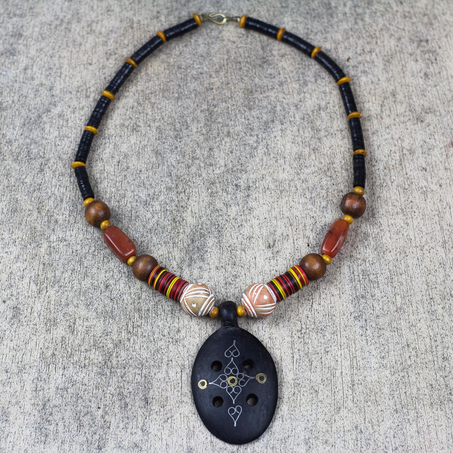 Mossi Womanhood Handcrafted African Wood and Agate Necklace