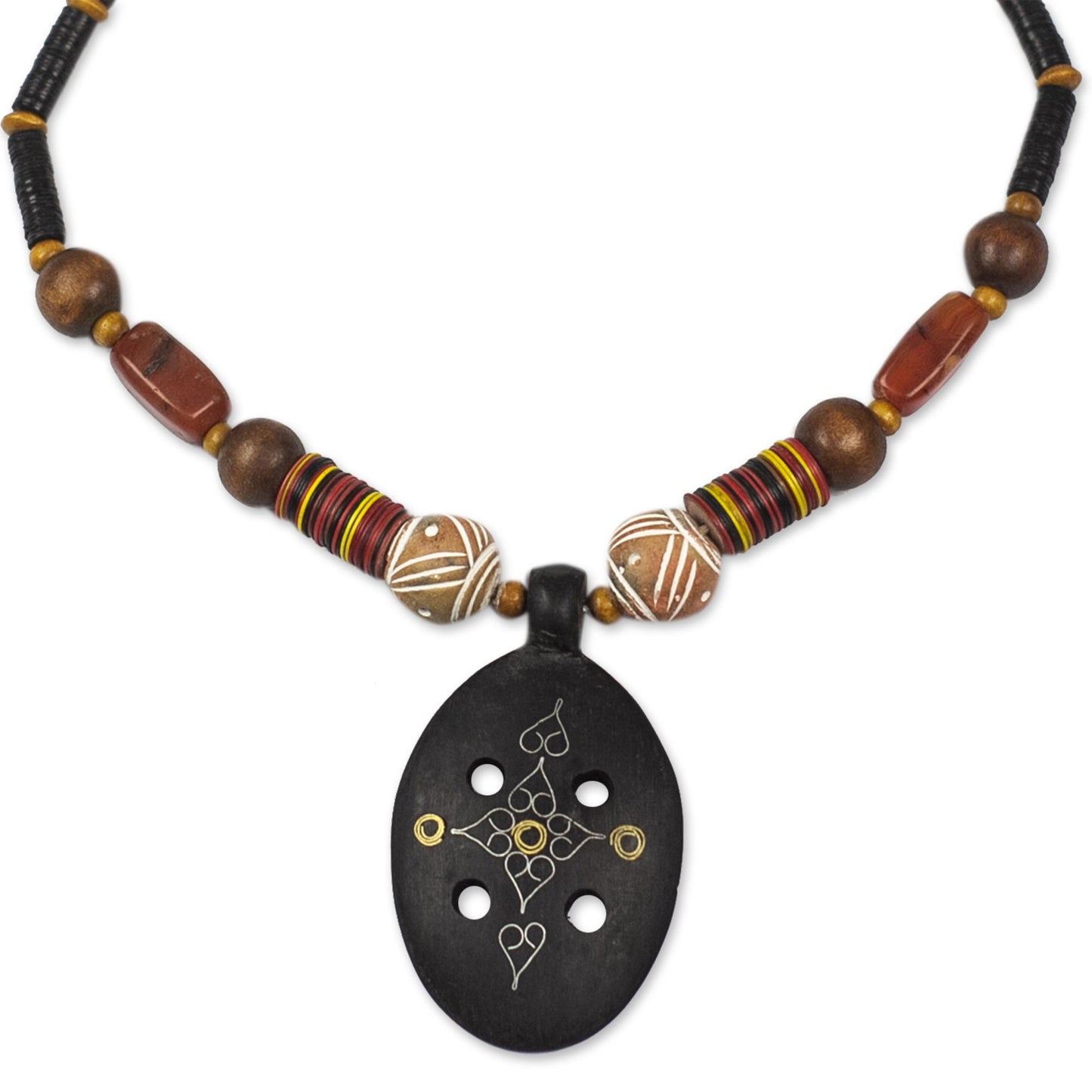 Mossi Womanhood Handcrafted African Wood and Agate Necklace