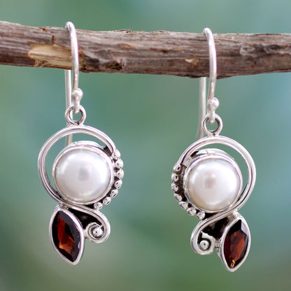 Sublime Romance Garnet & Pearl Dangle Earrings