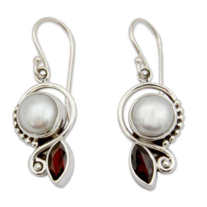 Sublime Romance Garnet & Pearl Dangle Earrings