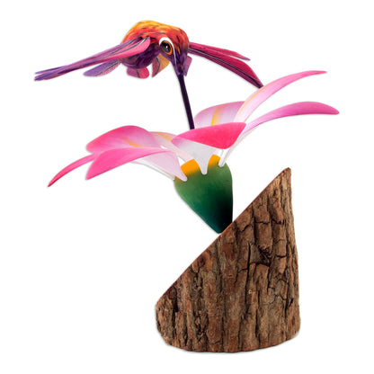 Happy Hummingbird Handmade Floral Wood Bird Sculpture