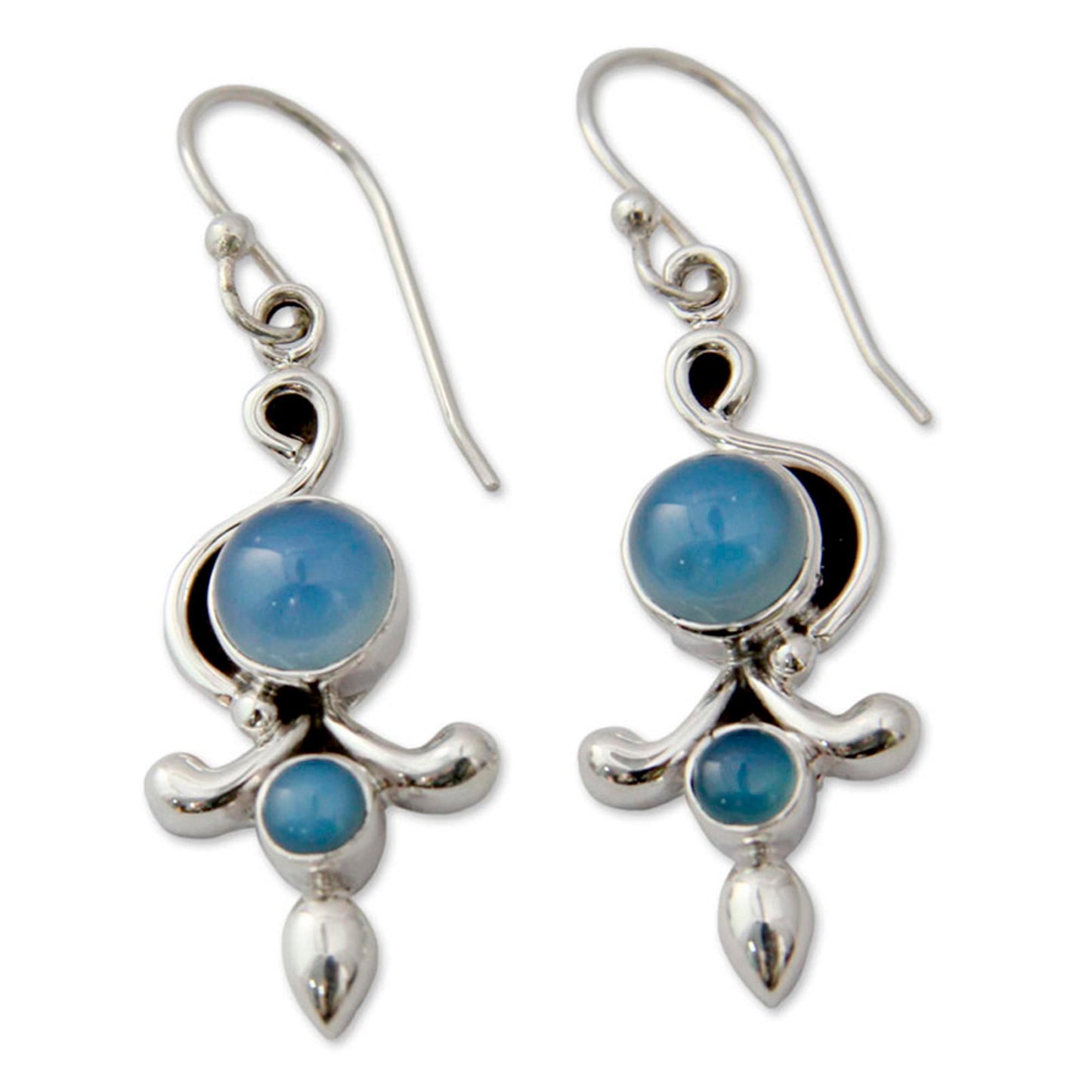 Sky Garland Sterling Silver and Chalcedony Earrings India Jewelry