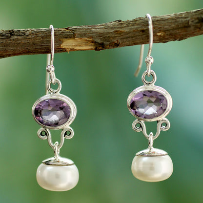 Dazzling Delhi Amethyst & Pearl Dangle Earrings