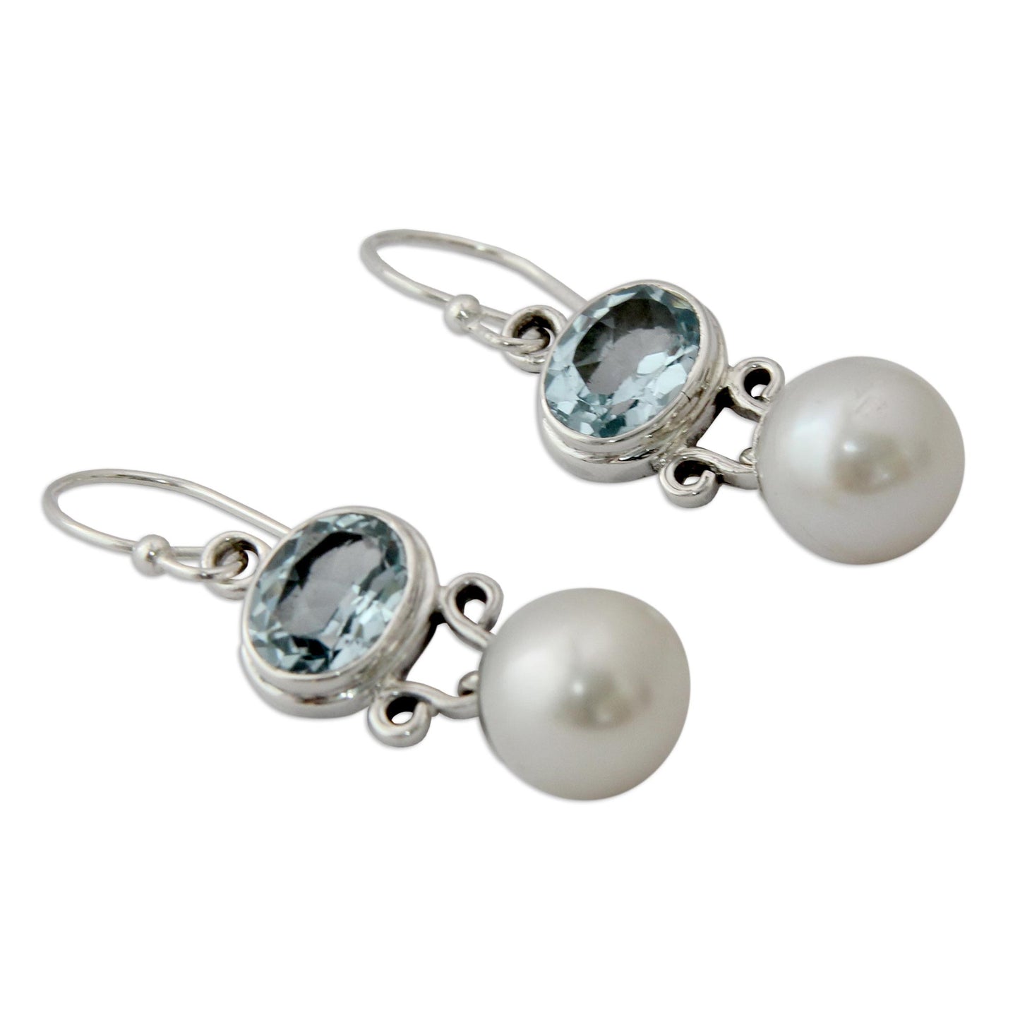 Dazzling Delhi Pearl and Blue Topaz Dangle Earrings