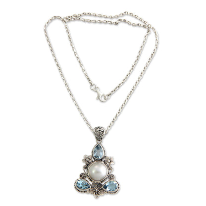 Frangipani Blue Topaz & Pearl Pendant Necklace