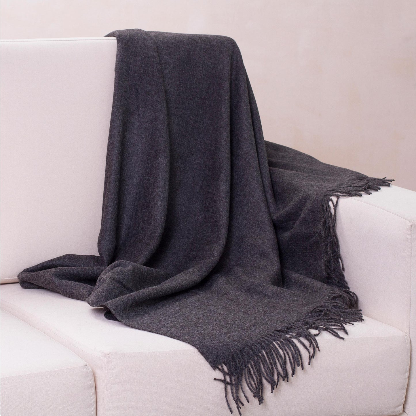 Cozy Dark Gray 100% Alpaca Wool Solid Throw