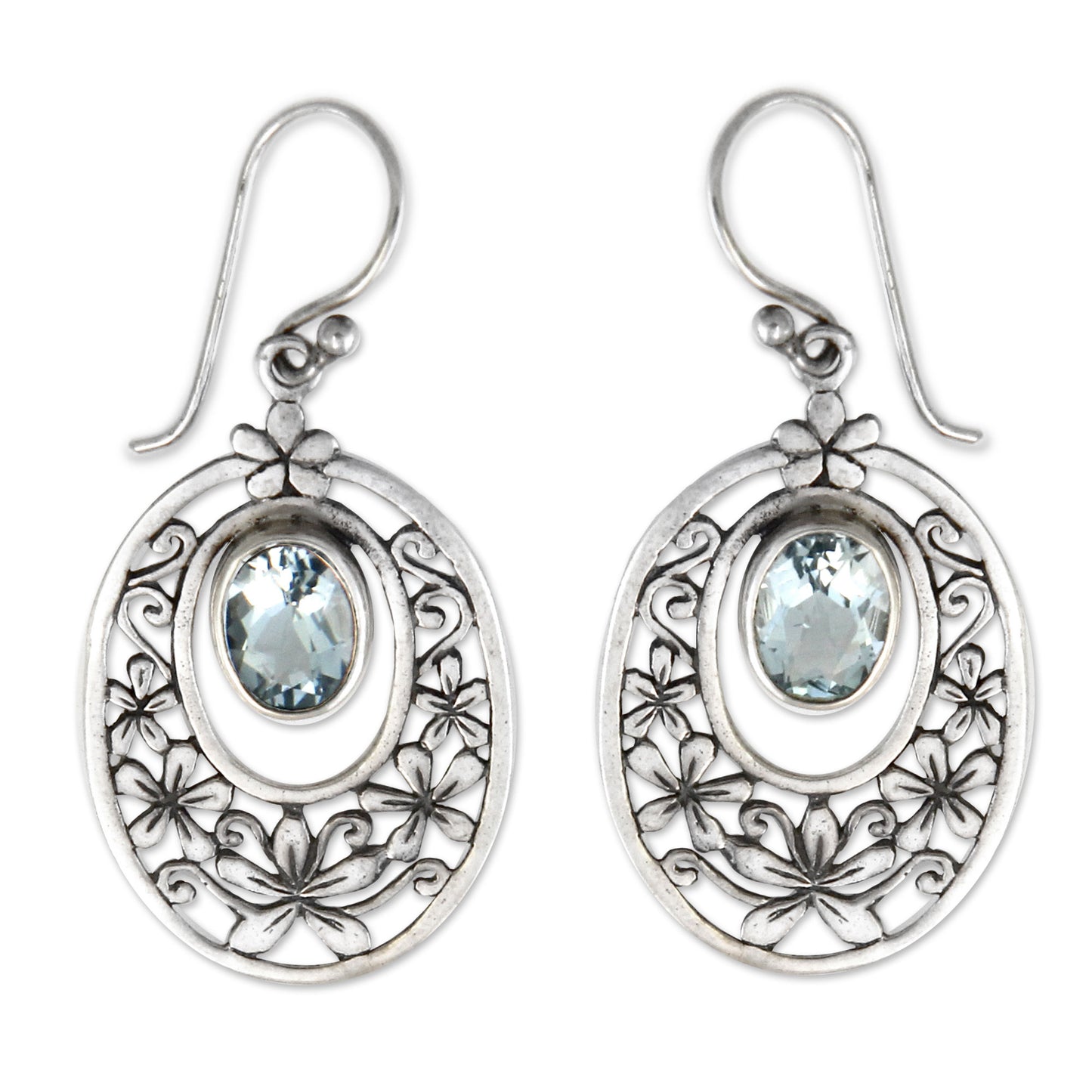 Blue Topaz & Sterling Silver Jasmine Raindrop Earrings