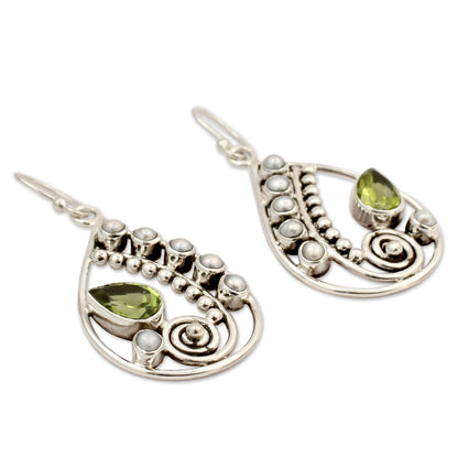 Inspired Paisley Pearl and Peridot Earrings Sterling Silver Jewelry