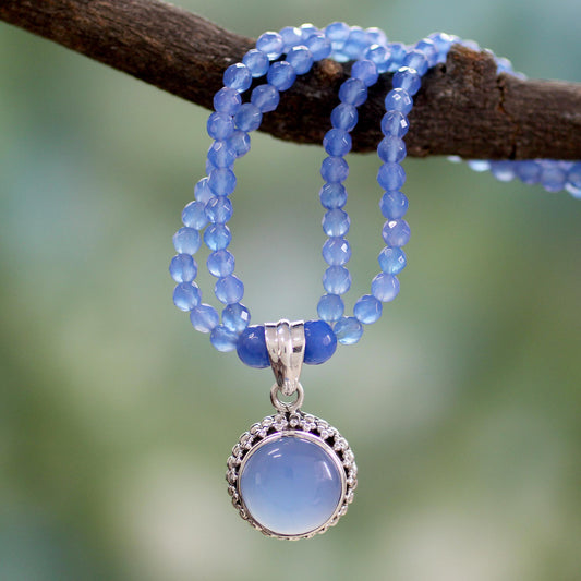 Eternally Blue Chalcedony & Silver Beaded Necklace