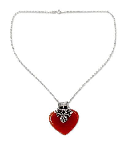 Love Declared Heart Shaped Sterling Silver and Carnelian Necklace