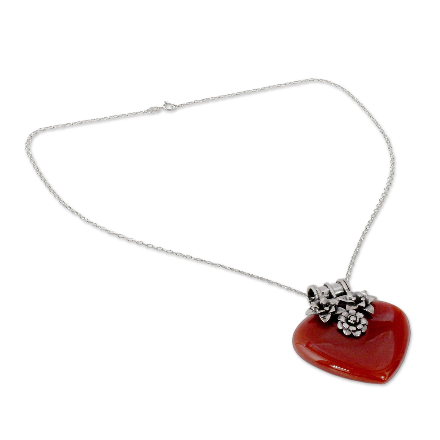 Love Declared Heart Shaped Sterling Silver and Carnelian Necklace