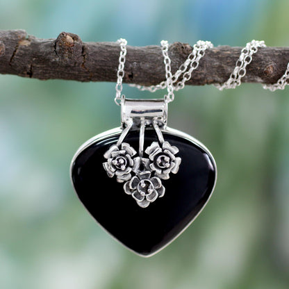 Love Declared Indian Onyx and Sterling Silver Necklace Heart Jewelry