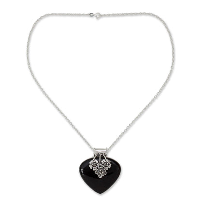 Love Declared Indian Onyx and Sterling Silver Necklace Heart Jewelry