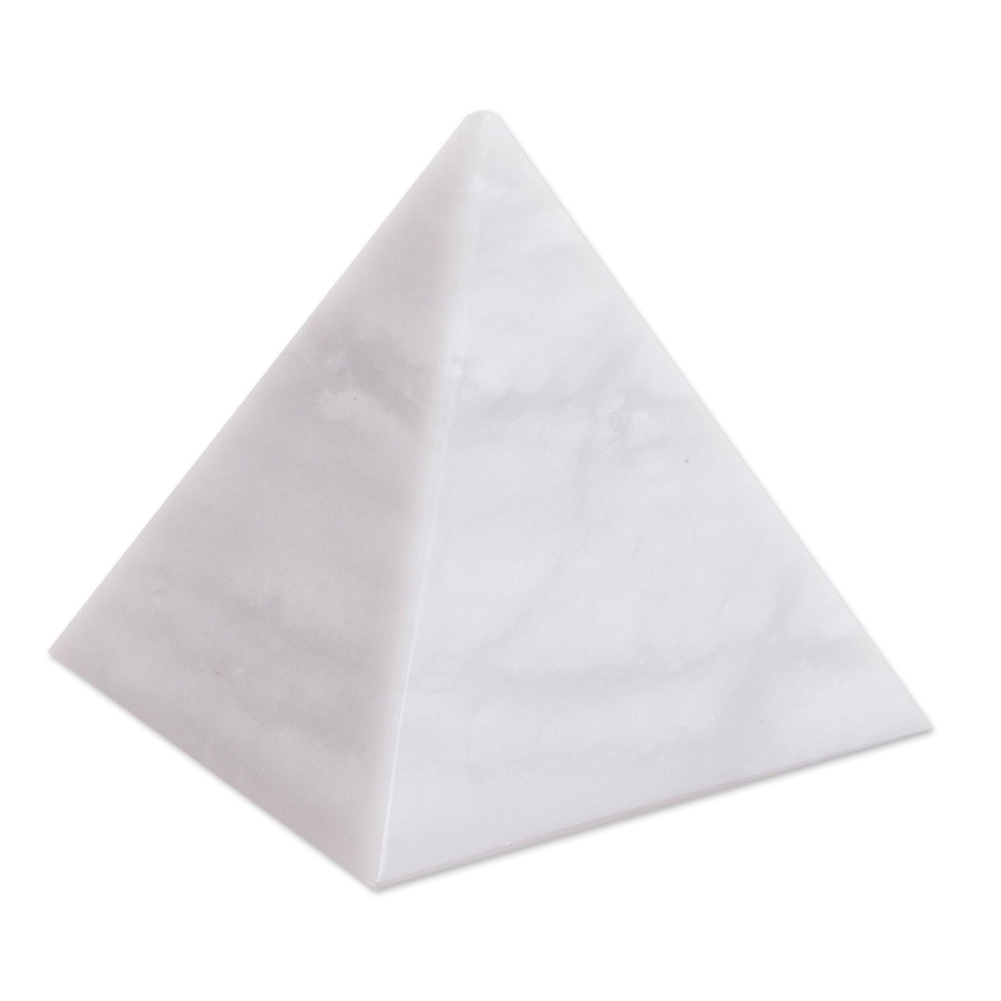 Protection White Onyx Gemstone Pyramid Sculpture from Peru