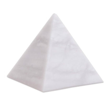 Protection White Onyx Gemstone Pyramid Sculpture from Peru