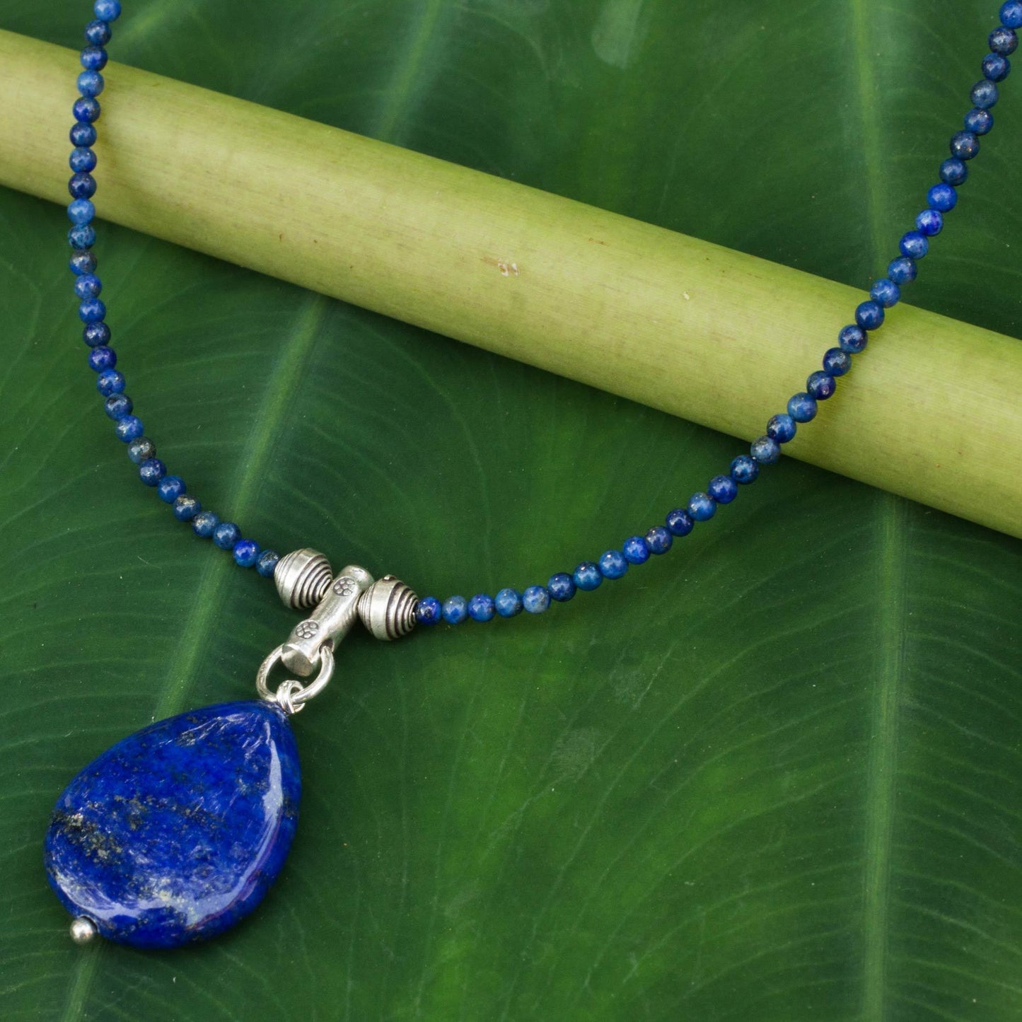 Lapis Lazuli & Sterling Silver Beaded Pendant Necklace