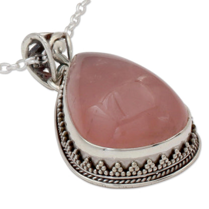 Love Drop Rose Quartz Silver Pendant Necklace