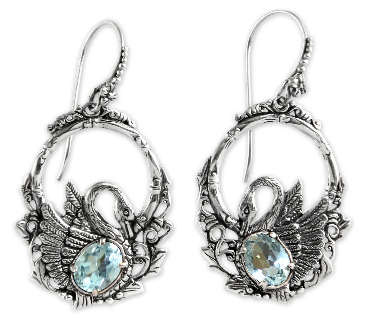 Dancing Swan Blue Topaz Dangle Earrings