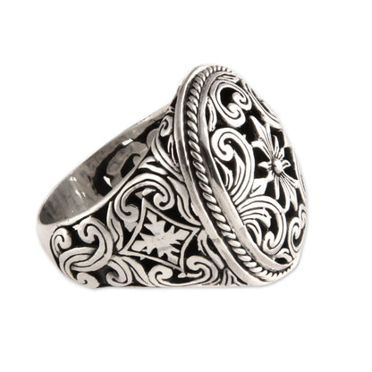 Forest Blossom Silver Floral Signet Ring