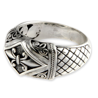 Fleur De Lis Sterling Silver Floral Domed Ring