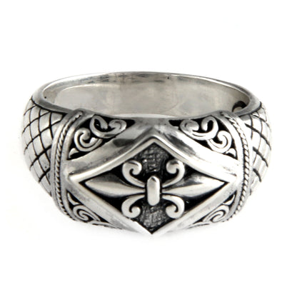 Fleur De Lis Sterling Silver Floral Domed Ring