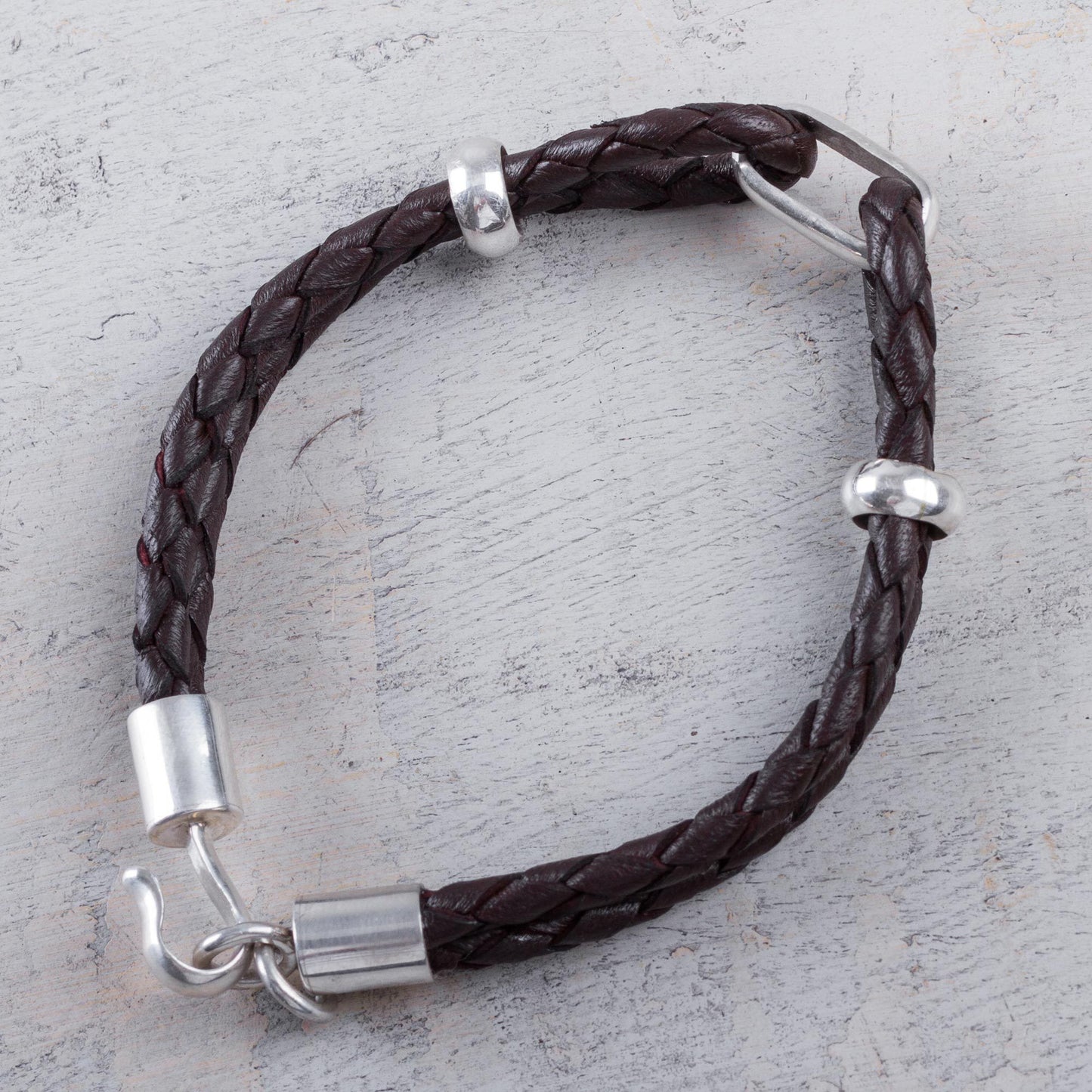 Men's Brown Leather & Sterling Silver Braided Bracelet