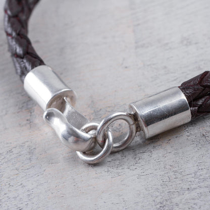 Men's Brown Leather & Sterling Silver Braided Bracelet