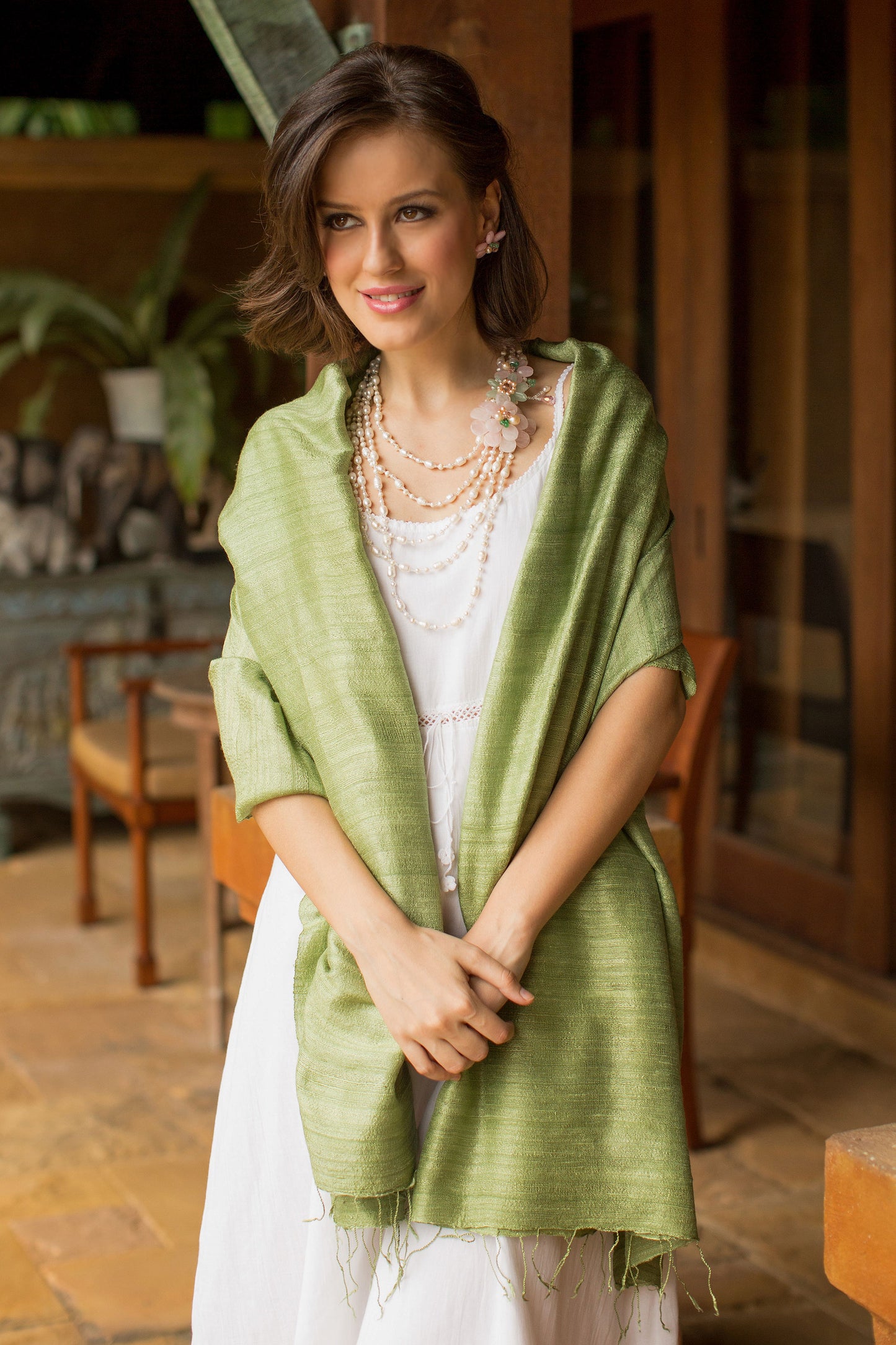 Green Treasure Hand Made Silk Shawl