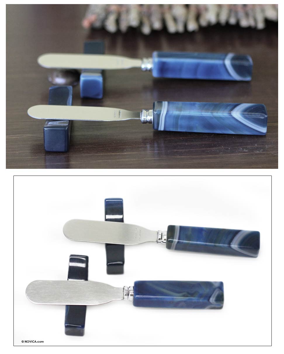 Sapphire Blue Agate Spreader Knives & Rests