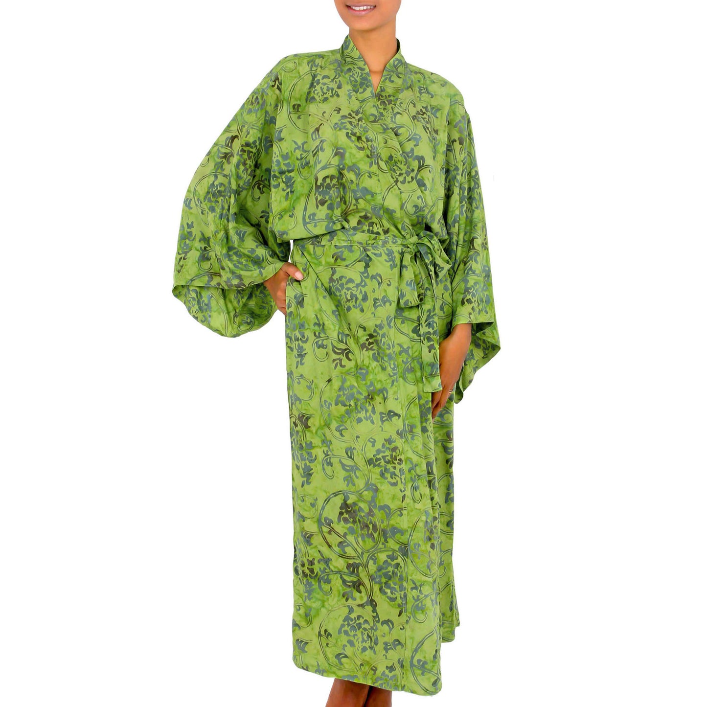 Emerald Forest Green Floral Batik Robe